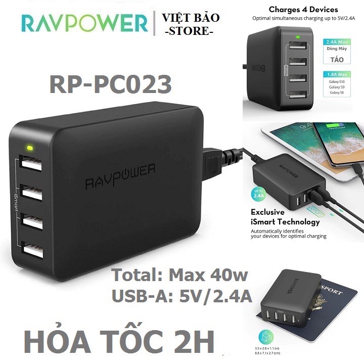Sạc bàn ravpower rp-pc023 40w 8a-4 cổng usb