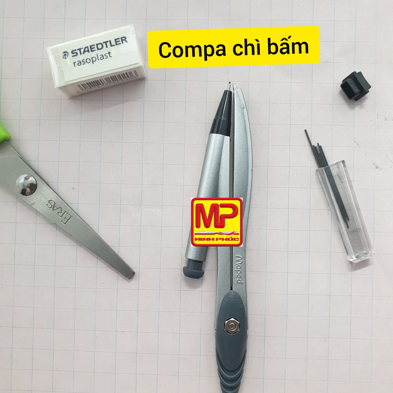 Compa chì bấm maped - compa sử dụng ngòi chì 0.5mm, dành cho học sinh, văn phòng | vpp minh phúc