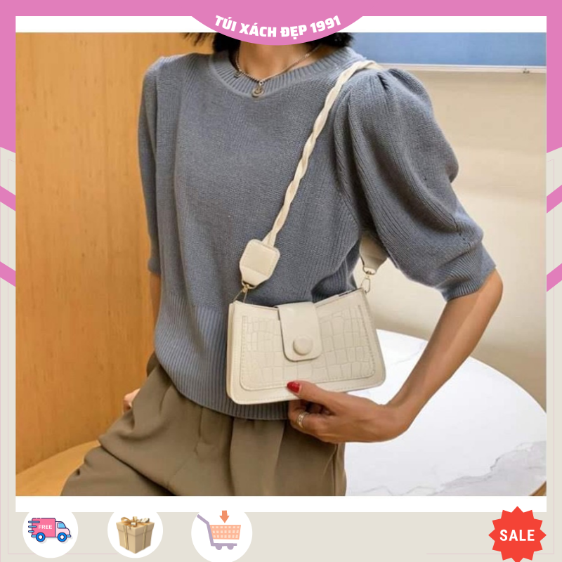Túi Kẹp Nách, Túi Đeo Vai Cúc Gỗ Hàng Chuẩn Đẹp Có Ngăn Khóa Kéo SPB 402