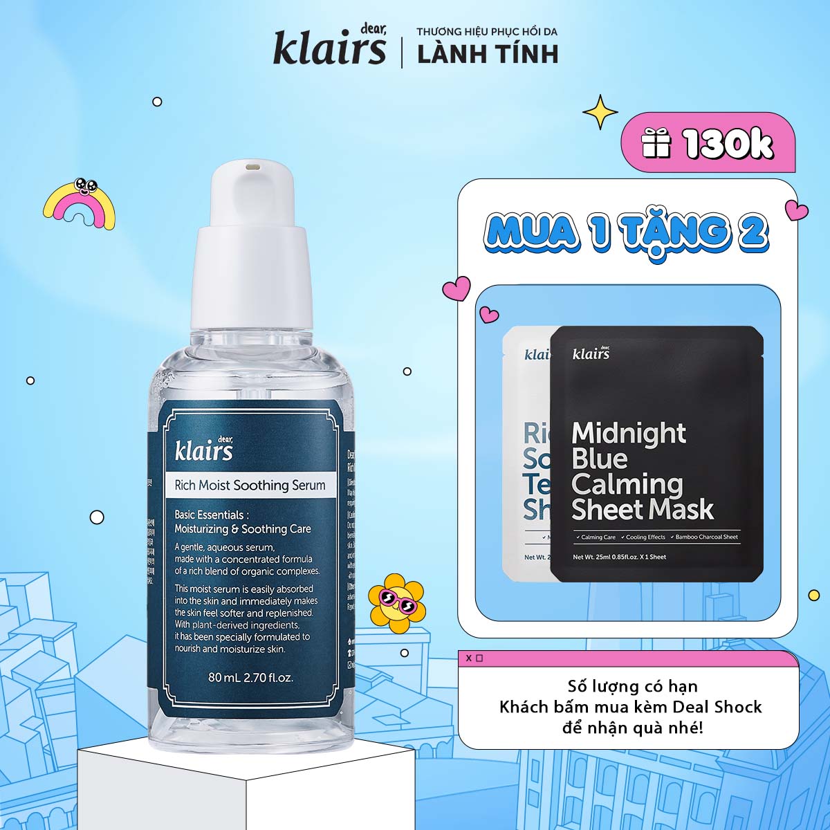 Tinh chất DEAR, KLAIRS RICH MOIST SOOTHING SERUM 80ml