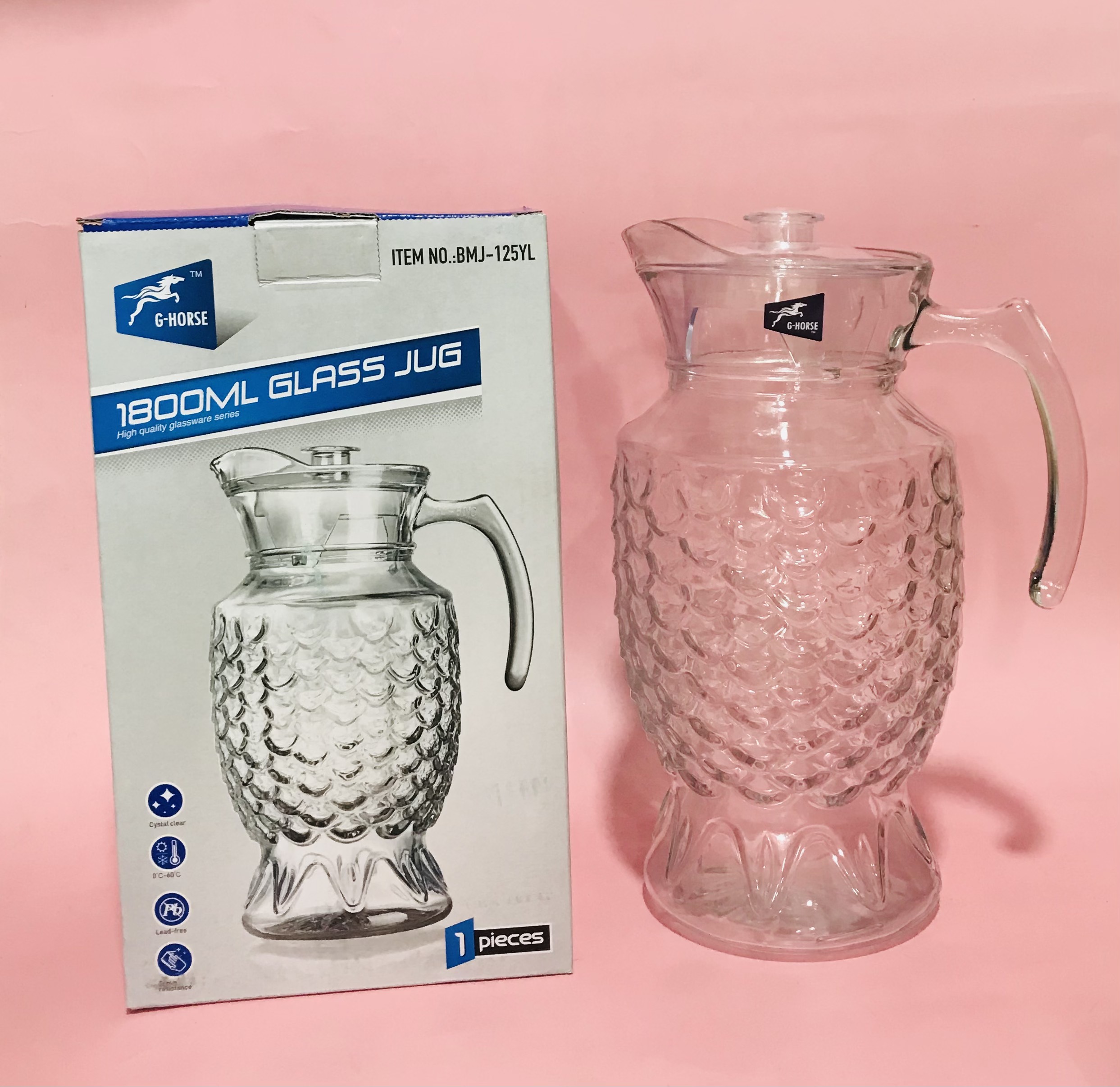Bình nước kiểu thủy tinh có hoa văn dung tích 1.8L cao cấp