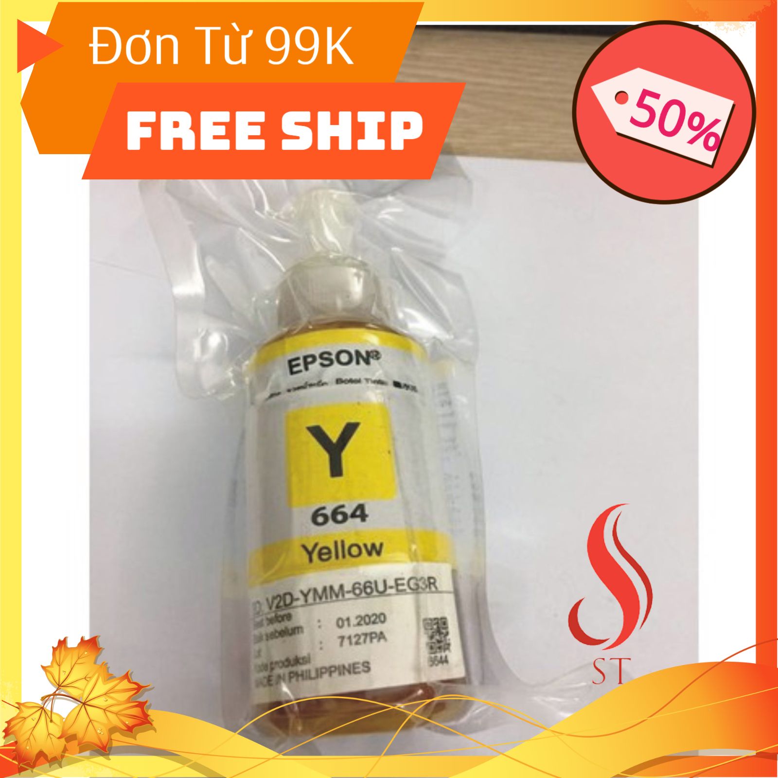 [NEW] Bộ mực in 1 màu Vàng (Yellow) mã 664 ❤️FREESHIP❤️ dùng cho Epson L110,L120, L210,L220, L300,L310, L350 Hàng Bóc Máy Zin