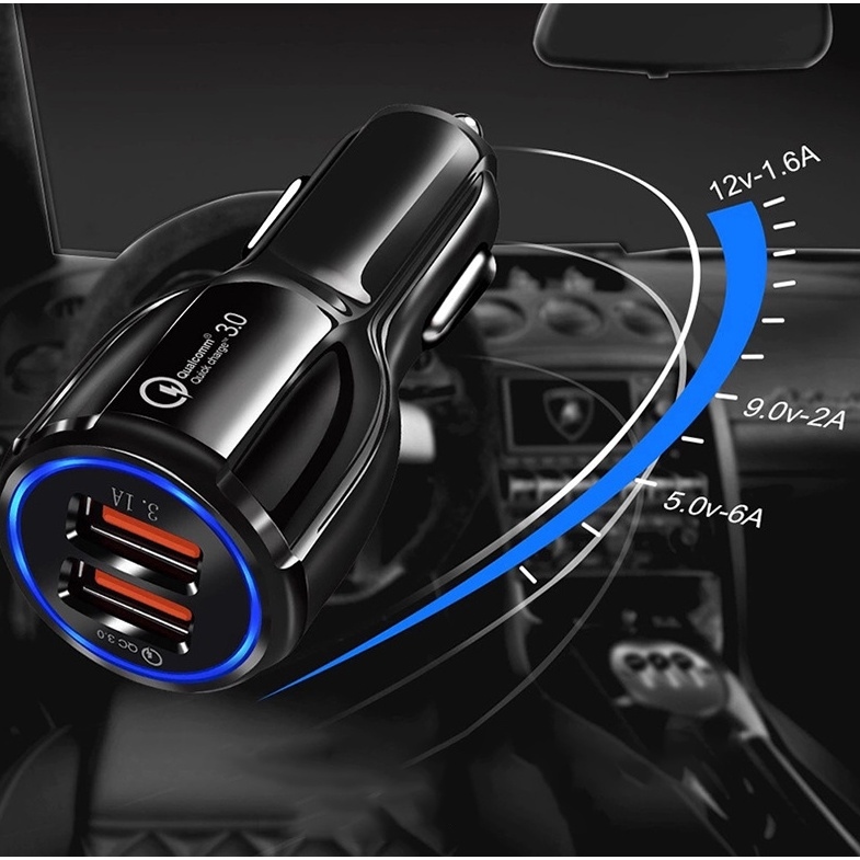 Tẩu sạc ô tô Cốc sạc xe hơi Qualcom 12V sạc nhanh gồm 2 cổng usb 3.0 đèn led cắm tẩu