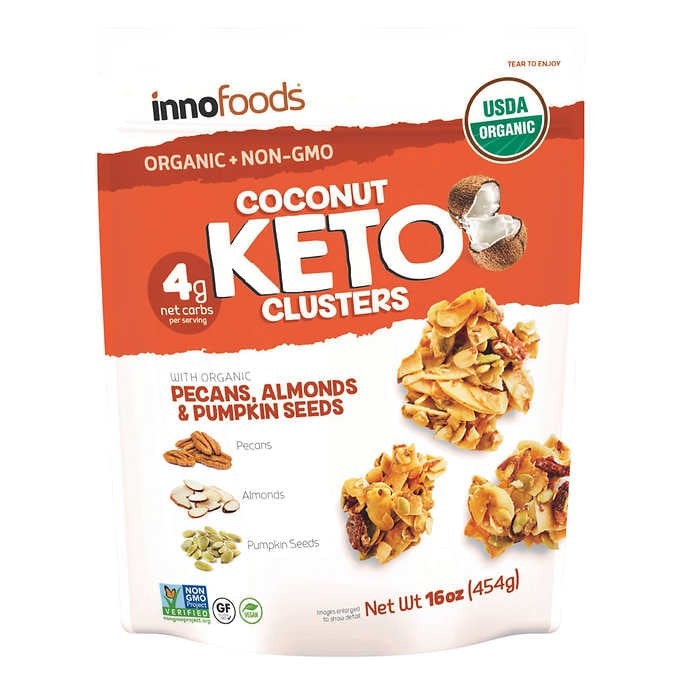 Bánh Dừa Sấy Phủ Hạt Hữu Cơ Innofoods Organic Coconut Keto Clusters túi 454gr của Mỹ