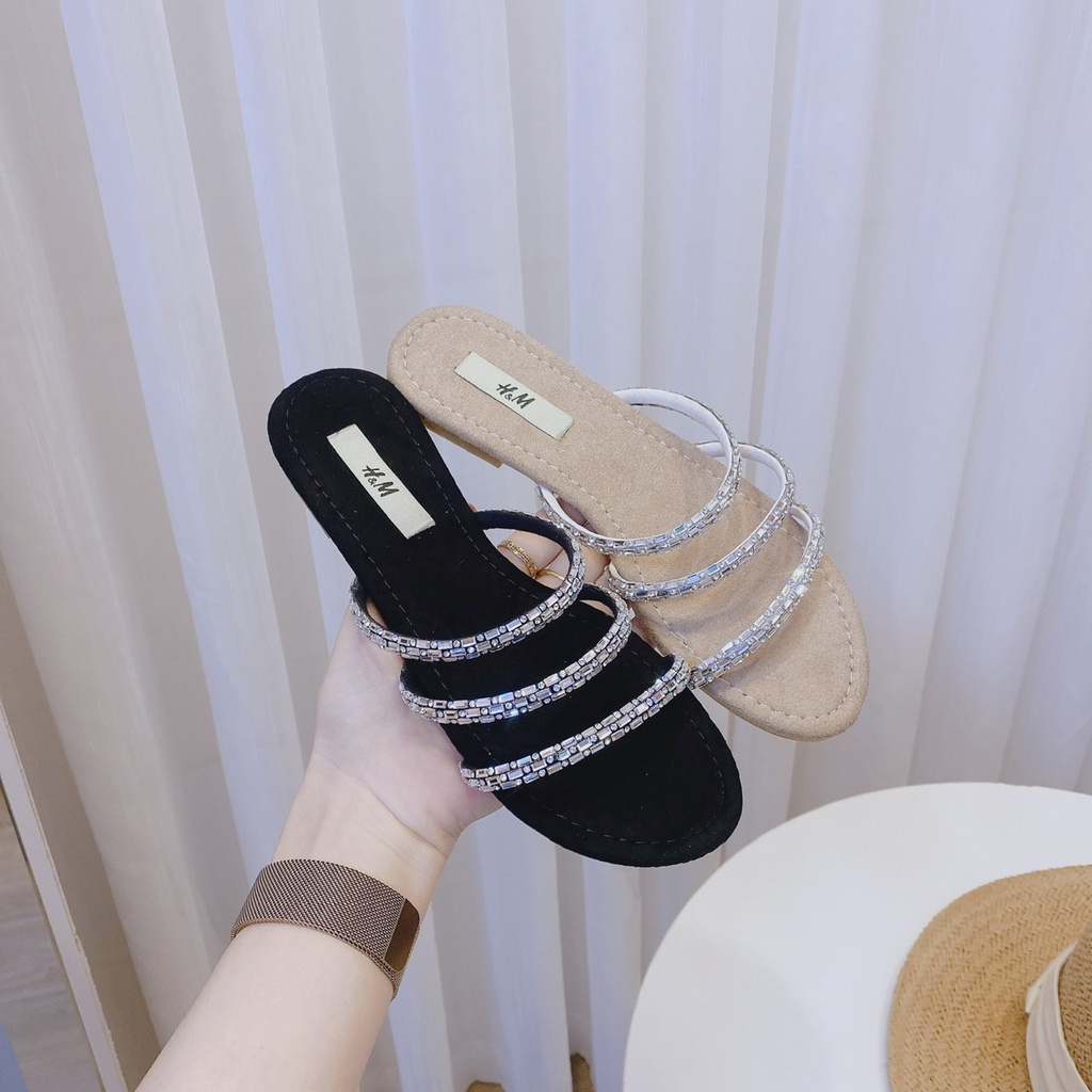 Có sẵn Dép lê đá đế nỉ- dép quai ngang 3 dây siêu xinh