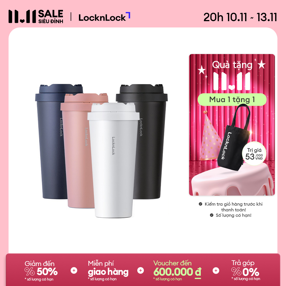 Bình giữ nhiệt Lock&Lock Energetic One Touch - 550ml-400ml - LHC3249 - Thép không gỉ - 4màu - nắp bậ