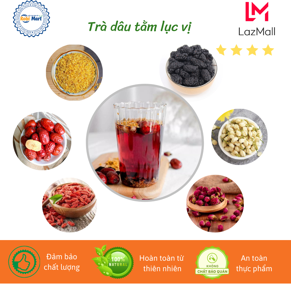 Trà dâu tằm lục vị thanh nhiệt robimart - hộp 10, 20, 30 gói