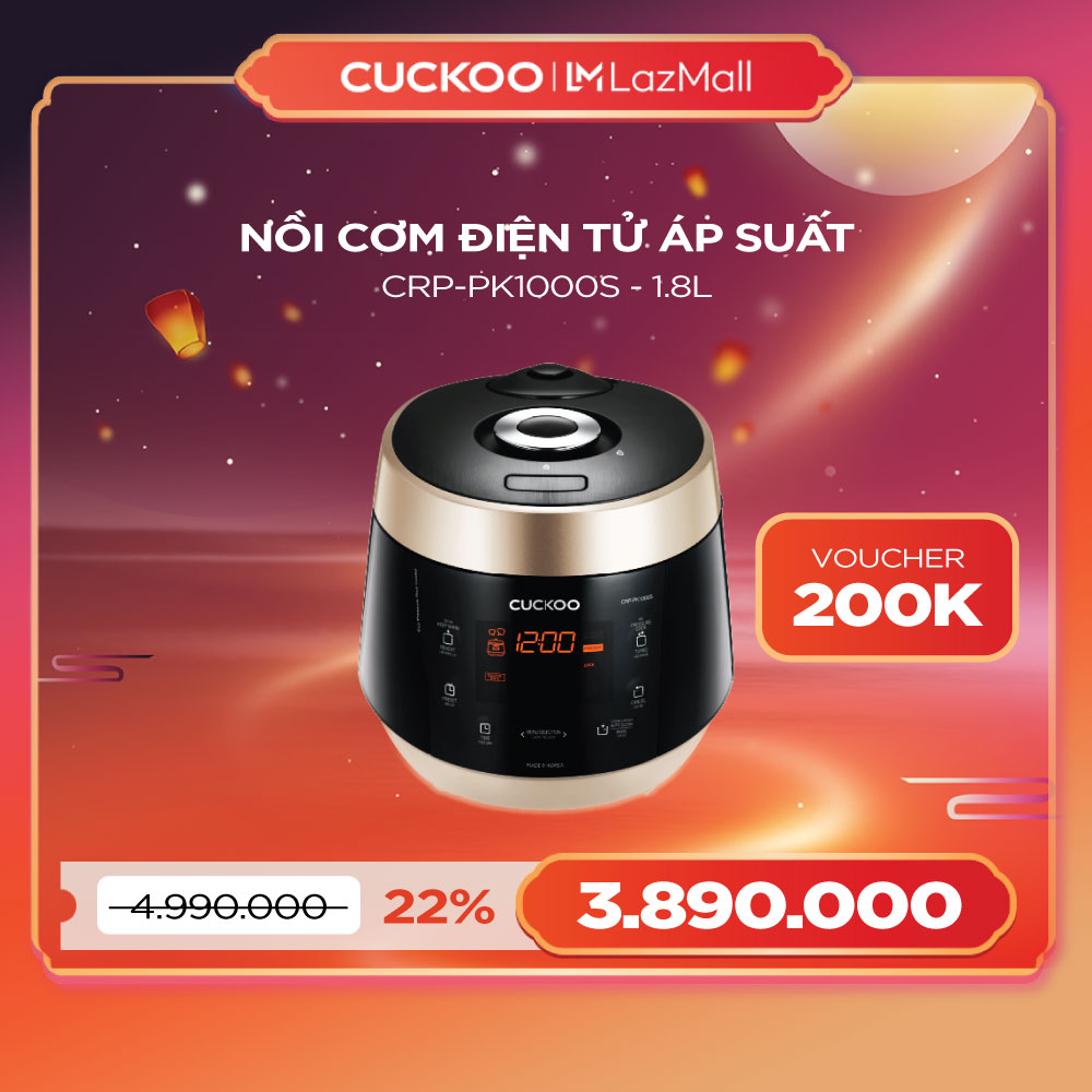 Nồi cơm điện tử áp suất Cuckoo 1.8L CRP-PK1000S (Đen vàng/Trắng hồng/Trắng đỏ) - Lòng nồi chống dính phủ men Xwall - Van xả áp suất kép - Nhiều chế độ nấu ăn - Ngôn ngữ tiếng Việt - chính hãng Cuckoovina