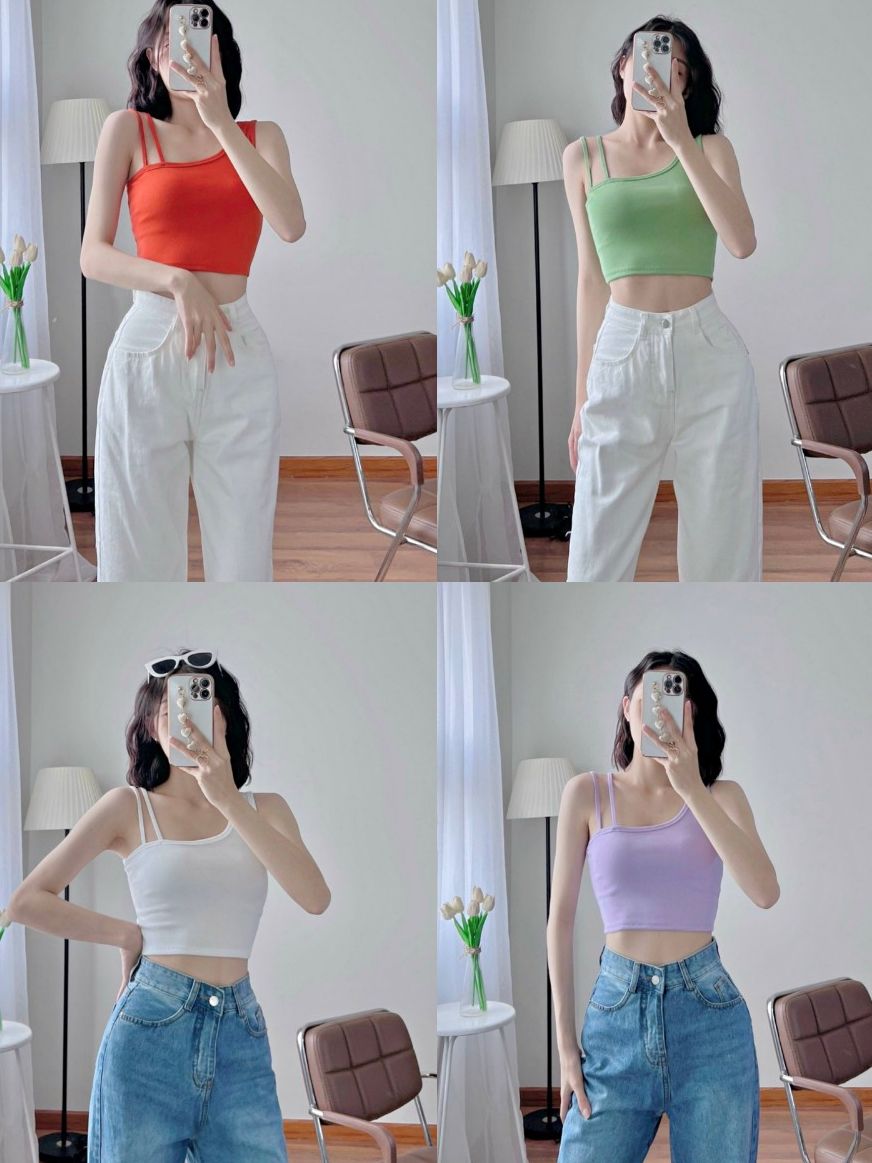 Áo thun croptop nữ 2 dây cá tính
