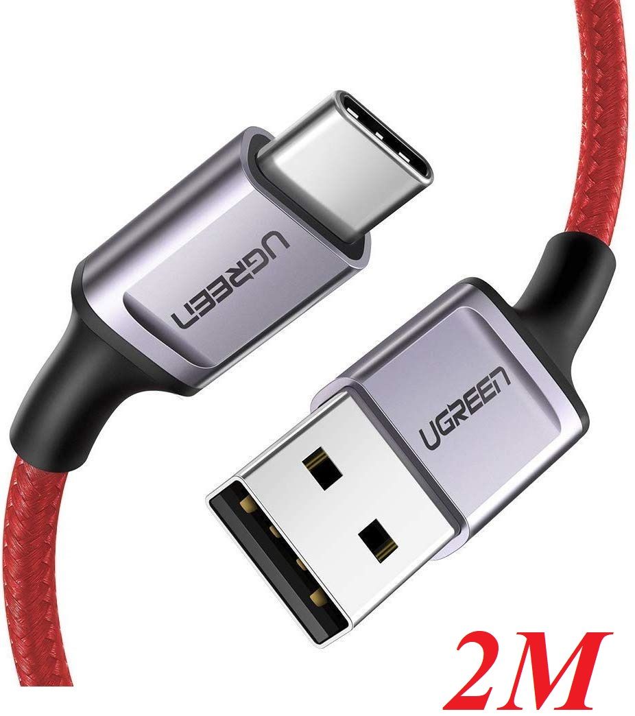 Ugreen 70295 1m màu đỏ cáp usb a ra type c hỗ trợ sạc nhanh 50cm đầu bọc nhôm chống nhiễu us292 70295