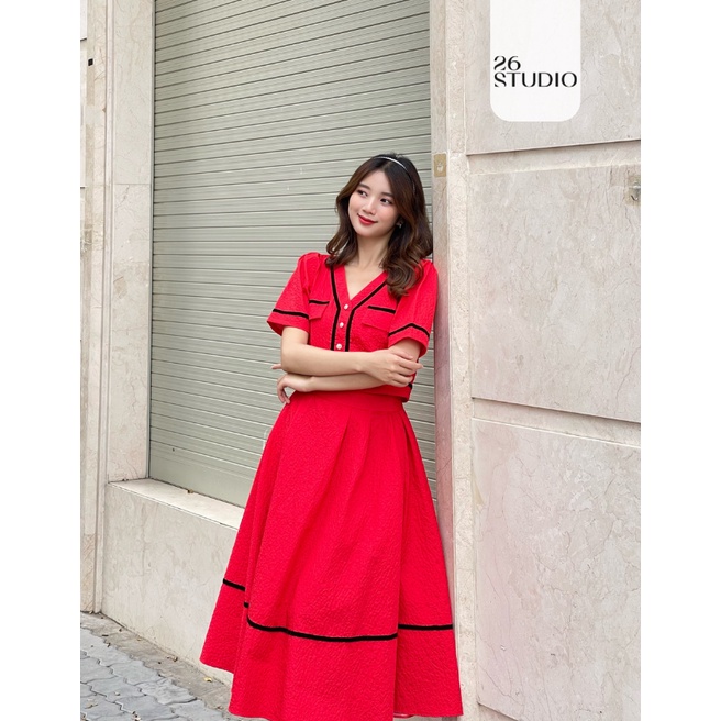 26studio_set áo kèm chân váy dáng dài nữ tính set mie w skirt
