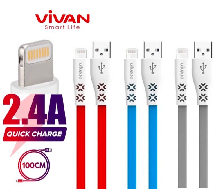 Cáp sạc IPhone sạc nhanh và truyền dữ liệu tốc độ cao dài 2.4A 1 mét,siêu bền và an toàn -Vivan CTL100