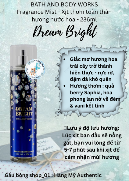 Xịt Thơm Toàn Thân Bath and Body Works Dream Bright 236ml