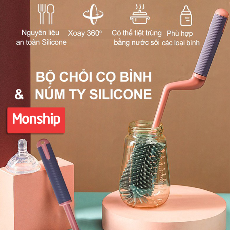 Bộ cọ rửa bình sữa dụng cụ vệ sinh bình sữa xoay 360 độ