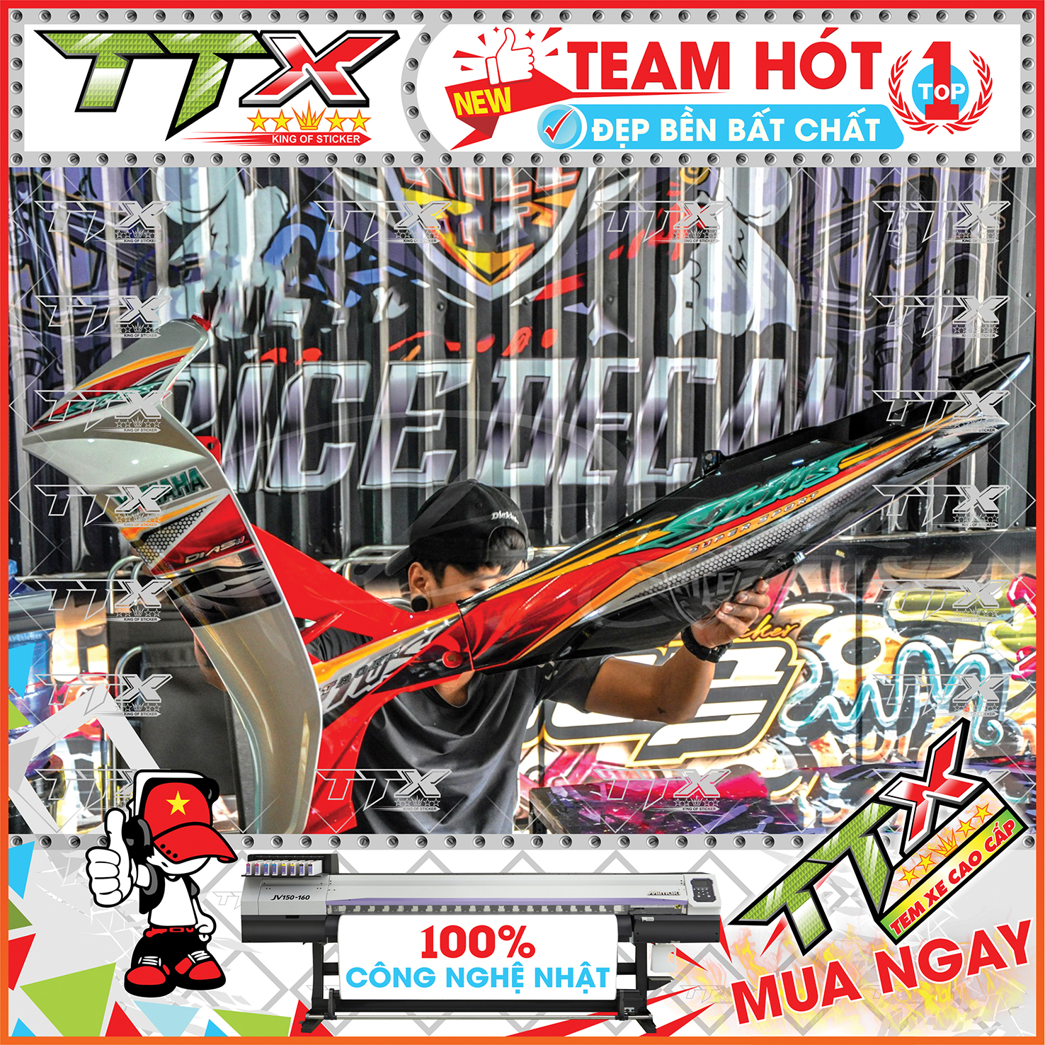 Tem rời sirius lốc xoáy cuộn , Team chế sirius dán xe màu đỏ nền đen siêu đẹp , Shop TTX Tem xe sirius