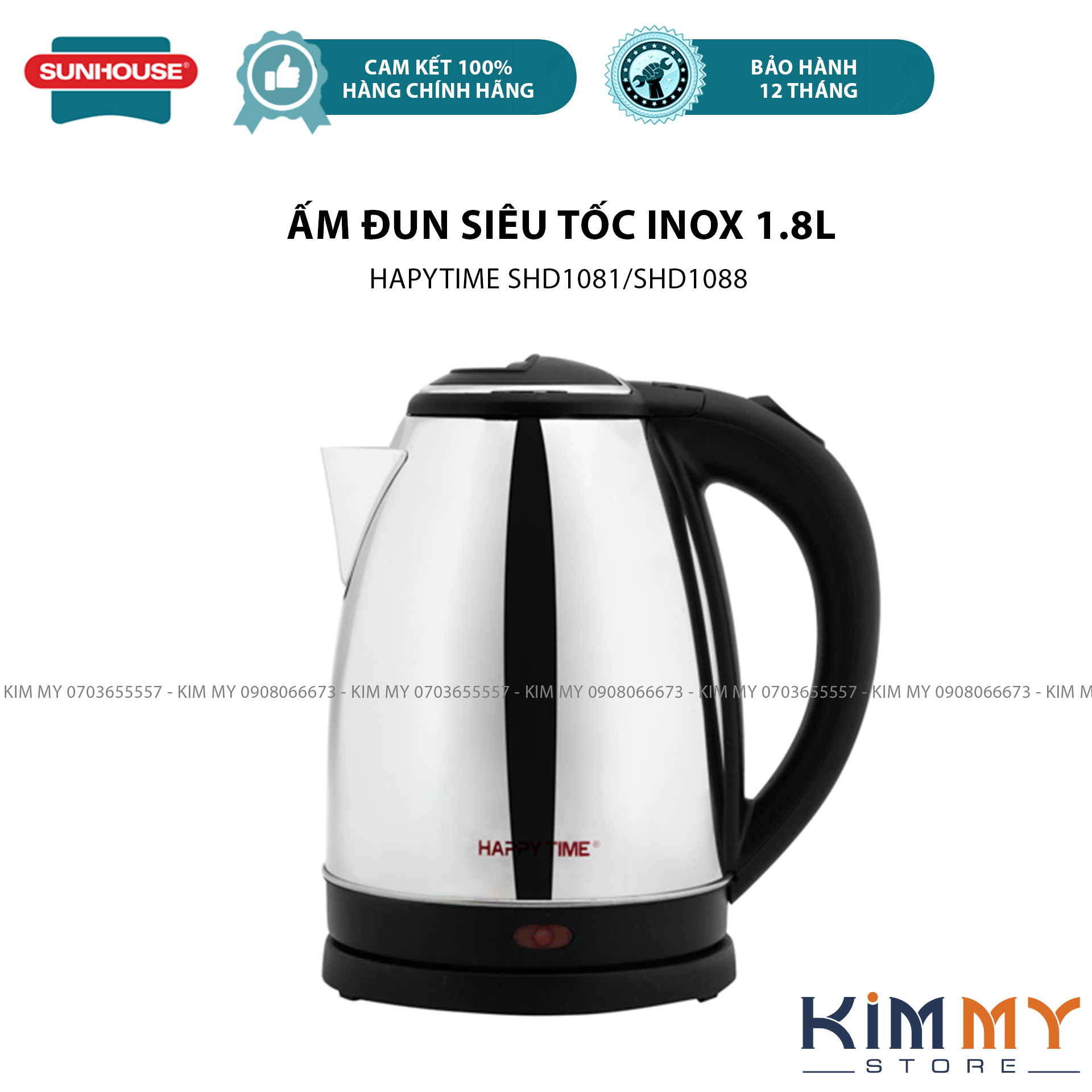 Ấm đun nước inox siêu tốc 1.8l hapy time htd1081 / htd1088- 1500w
