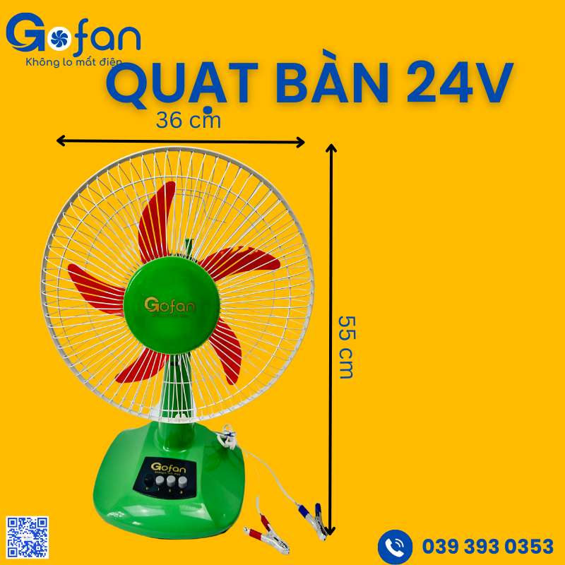 Quạt bàn b3 kẹp bình ắc quy dc 12v/24v