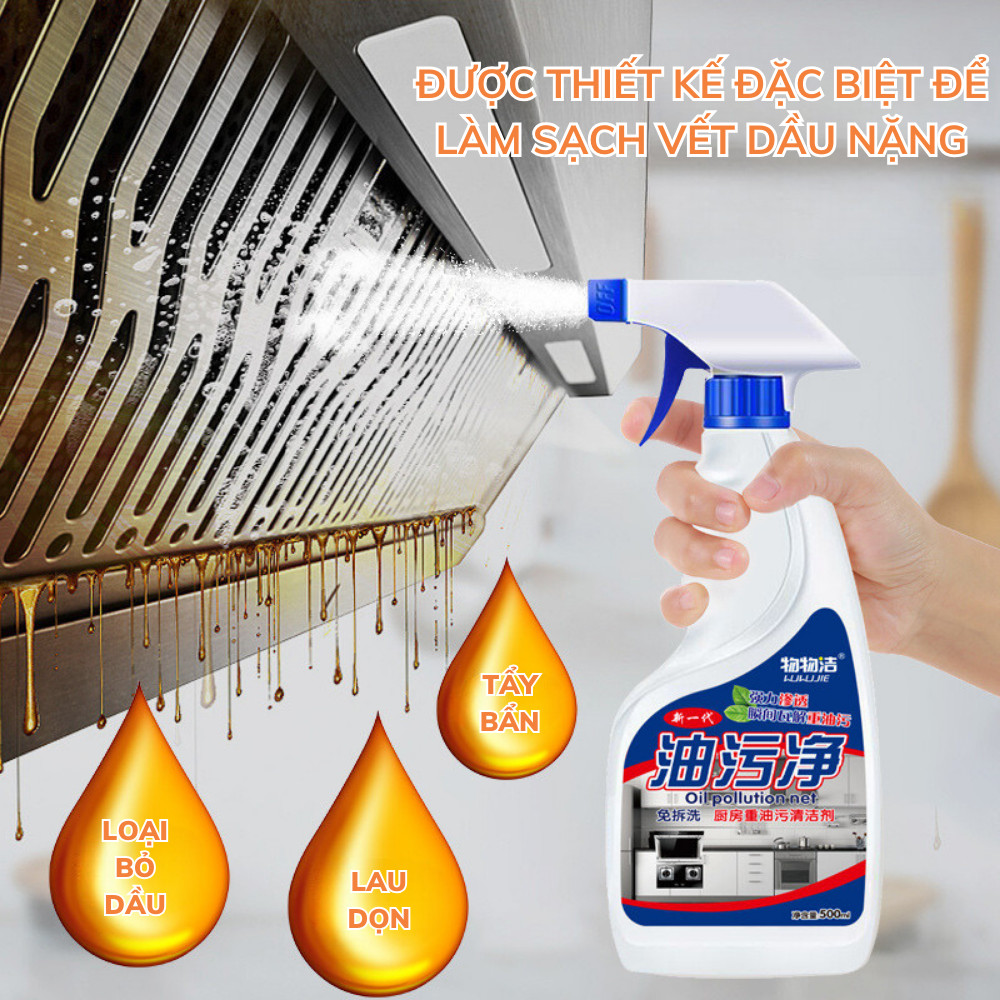 Nước Tẩy Dầu Mỡ Nhà Bếp Đa Năng 500ml Tẩy Sạch Bề Mặt Bếp Ga, Máy Hút Mùi, Tường Gạch Ốp, Chai Xịt Tiện Lợi Xóa Sạch Các Vết Bẩn Tiết Kiệm Thời Gian