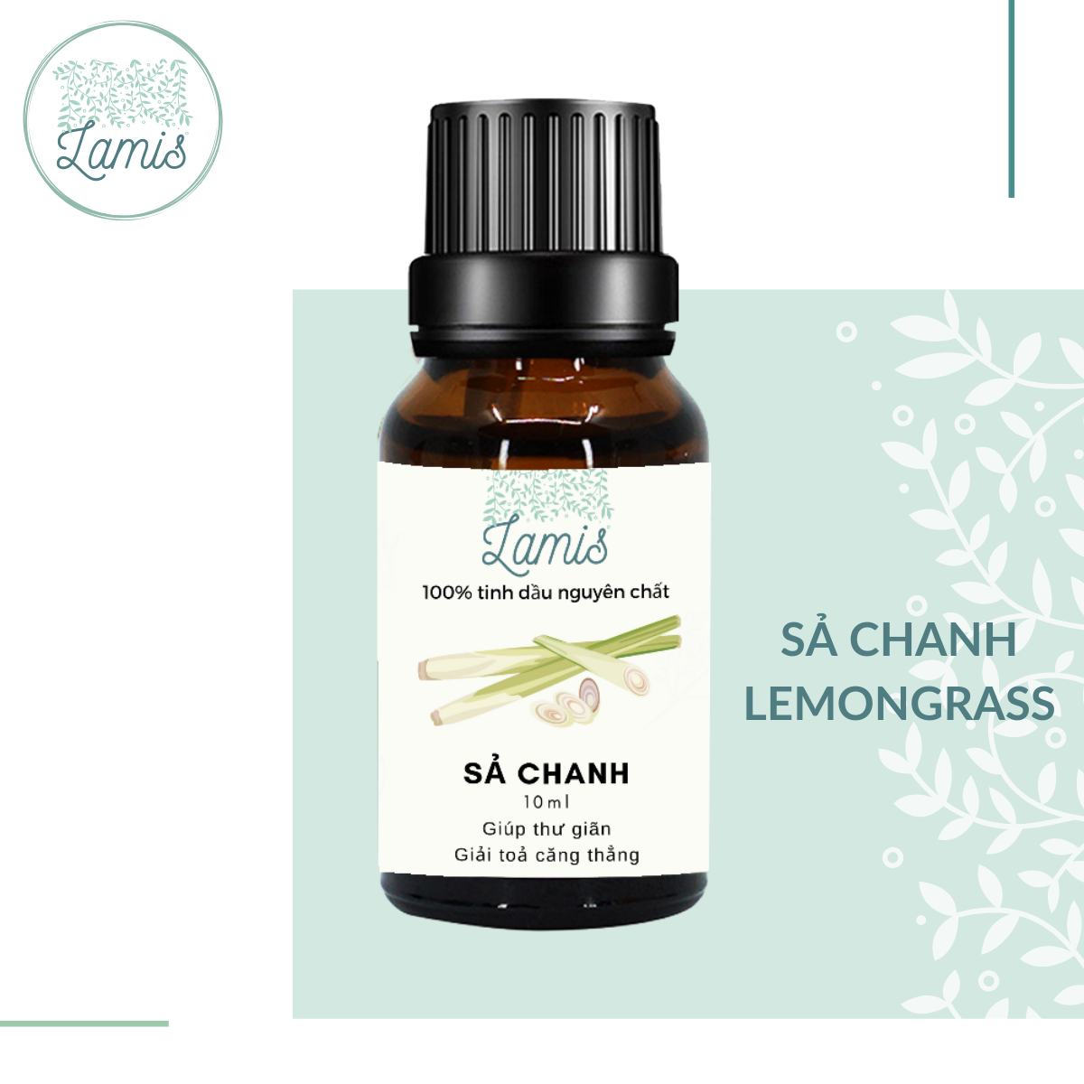 Tinh dầu Sả Chanh nguyên chất Lamis khử mùi, thơm phòng, đuổi muỗi 10ml - Lemongrass 100% pure essential oil