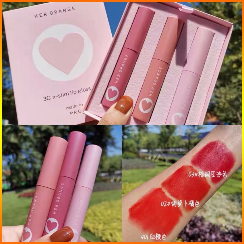 [HOT TREND 2021] Set 3 Son Môi Kem Lì Phiên Bản Trái Tim 3 Màu Herorange Dưỡng Môi, Không Trôi, Son Môi Giá Rẻ Đẹp Như Background,3ce,Blackrouge ver 7,Merzy, Romand, Bbia - Jvati
