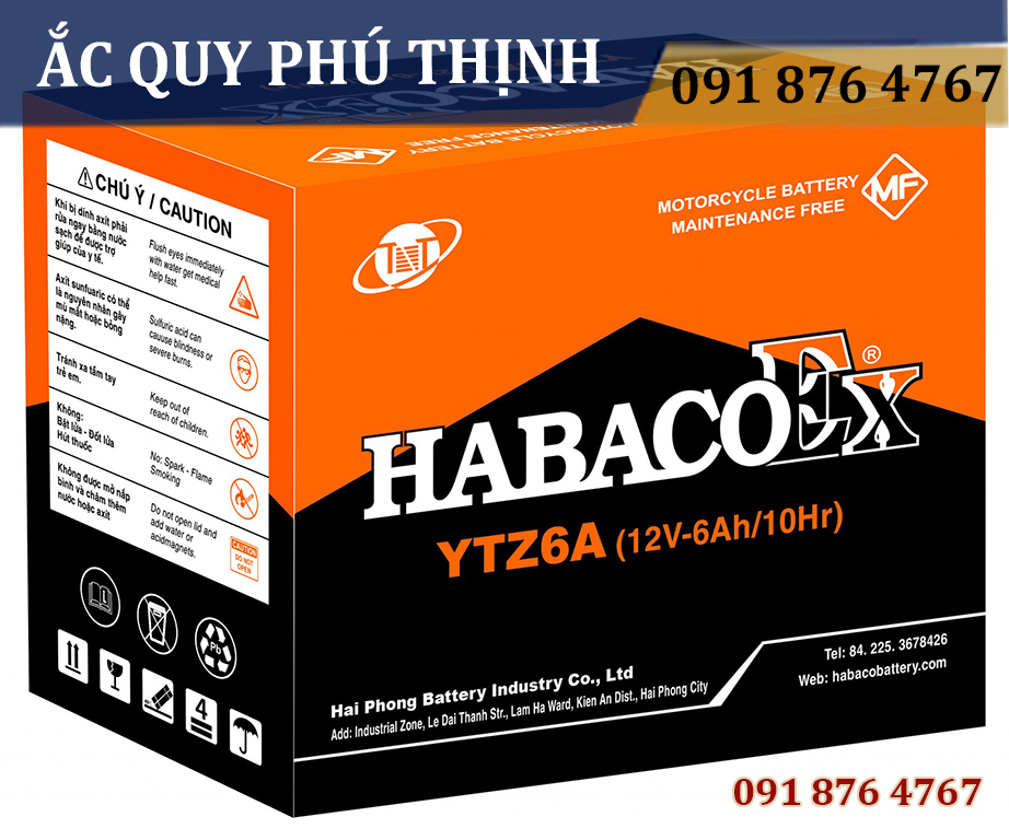 Ắc quy xe máy Habaco 12V - 6Ah YTZ6A. Dành cho xe dream, wave nhỏ, sirius