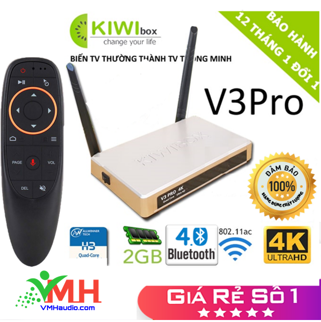 Tv box android kiwibox v3 pro điều khiển giọng nói - xem truyền hình free | chính hãng kiwi box