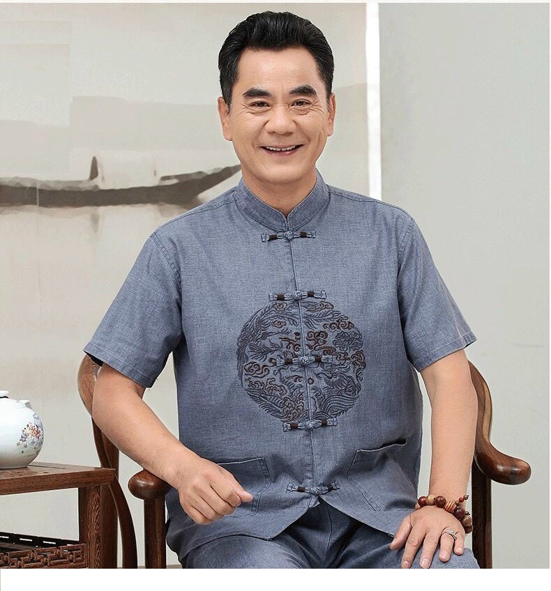 Bộ cổ tàu ngắn tay cao cấp cho nam trung niên, chất liệu đũi tơ hàn dày dặn và cực mát