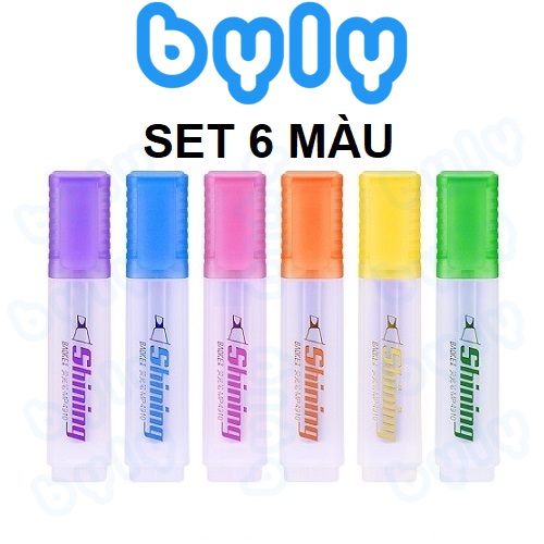 Set 6 màu dạ quang Shining Baoke vỏ nhám trong suốt MP4910-6