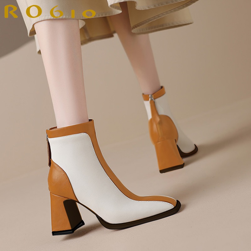 Giày bốt nữ cao gót 7cm giày boot cổ cao thời trang hàng hiệu Rosata da PU lì RO610