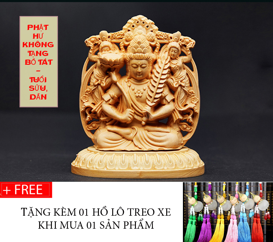 Tượng Phật để xe bằng gỗ Hoàng Dương + tặng kèm hồ lô treo xe (Tượng 2 mặt)