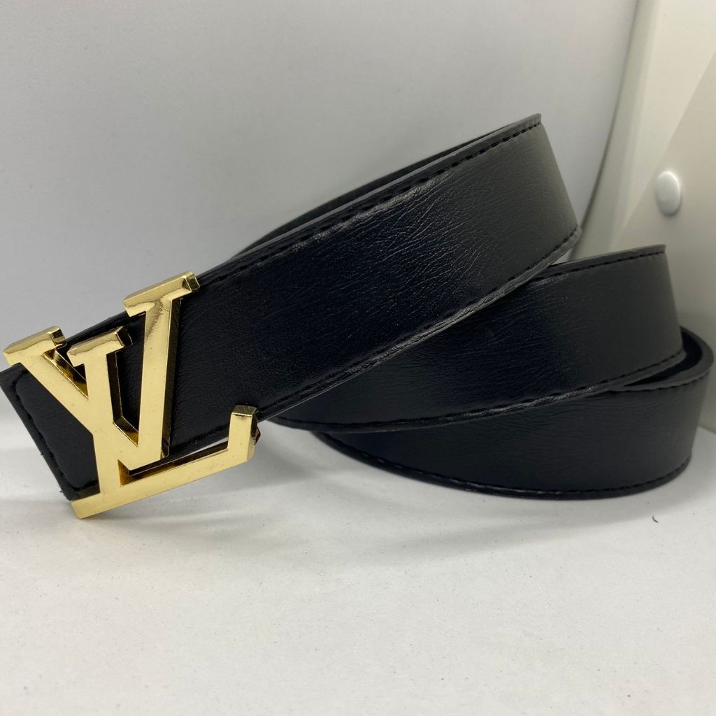 Thắt Lưng Nam - Dây Nịt Nam Đen Trơn Mặt LV Vàng Và Đen Da Tổng Hợp PVC Trẻ Trung Năng Động