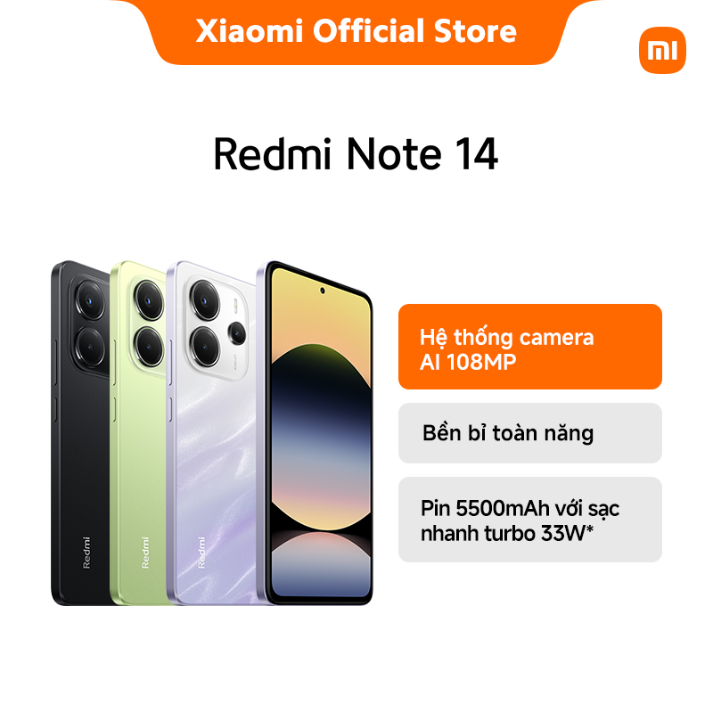 Điện thoại thông minh REDMI Note 14 (6+128GB | 8+128G | 8+256G) | Camera AI 108MP | MediaTek Helio G