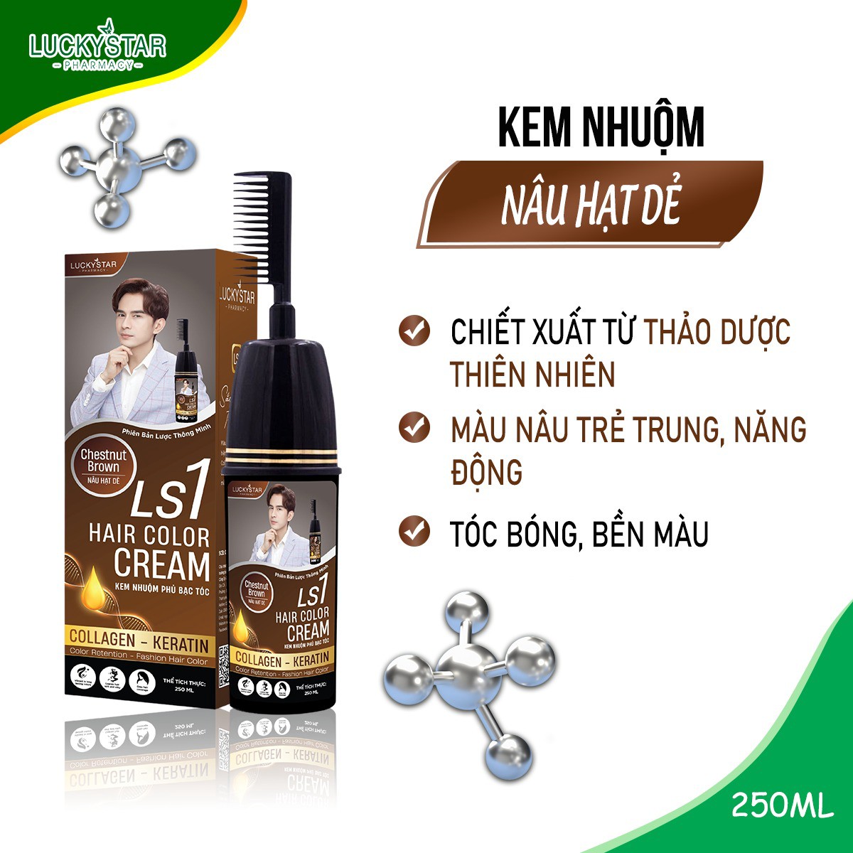 LUCKY STAR - KEM NHUỘM PHỦ BẠC NÂU HẠT DẺ 250ML