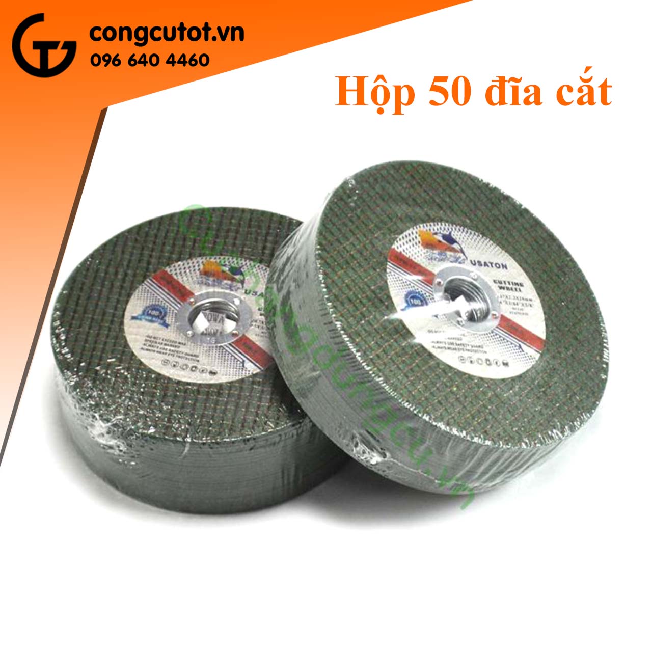 Đá cắt sắt, inox cá heo xanh hộp 50 viên cắt bén lâu mòn cắt sắt , cắt inox - Đá có bán kính ngoài 107mm phù hợp với các máy cắt cầm tay