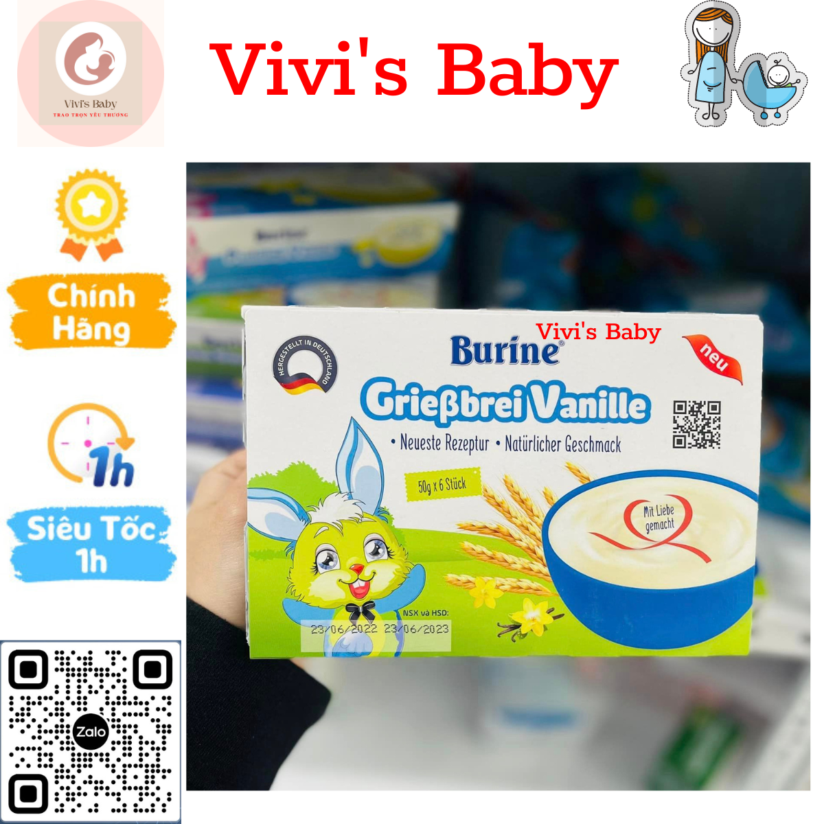 Cháo sữa burine hipp ăn dặm vị vani 1 lốc 6 hũ x50gr date 01/2025 - 1 đổi 1 nếu lỗi nsx