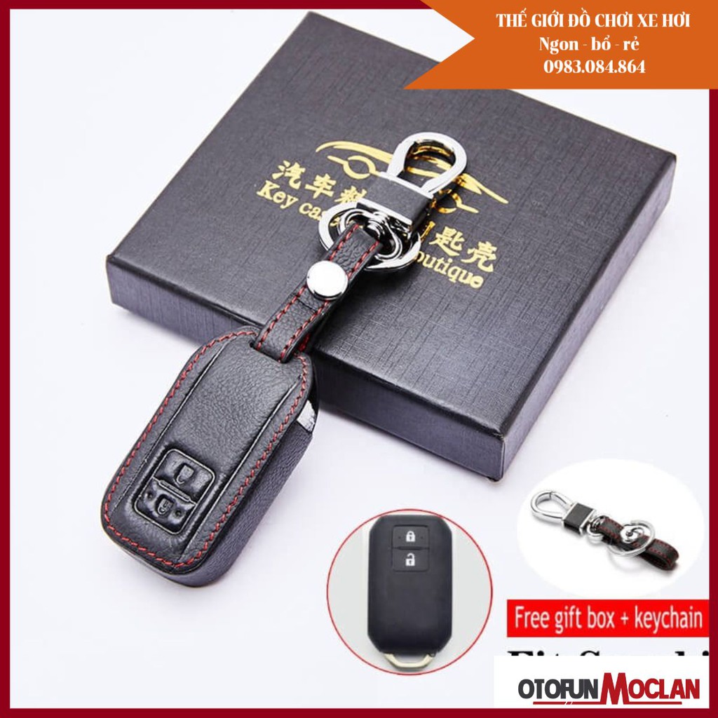 Ốp Bao da chìa khóa suzuki xl7, ertiga 2019-2021 loại 2 nút bấm có video hàng thật chất lượng da bò chỉ đỏ cao cấp
