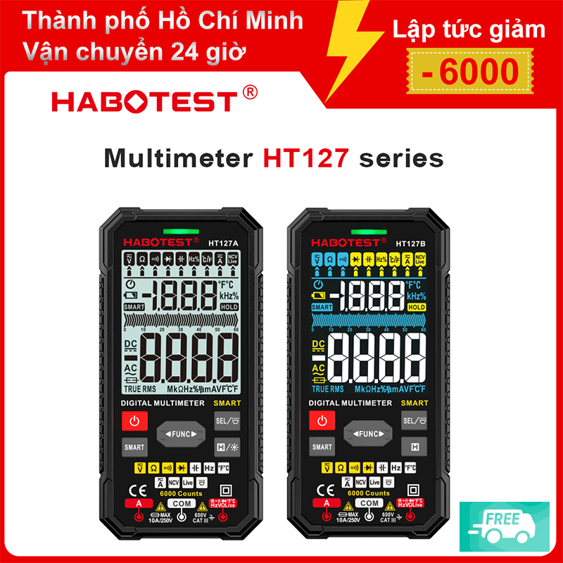 Habotest ht127 đồng hồ đo điện tử vạn năng ,đồng hồ vạn năng kỹ thuật số thông minh, đồng hồ vạn năng ac/d, diode nhiệt độ và độ ẩm ncv true rms-bảo hành 1 năm