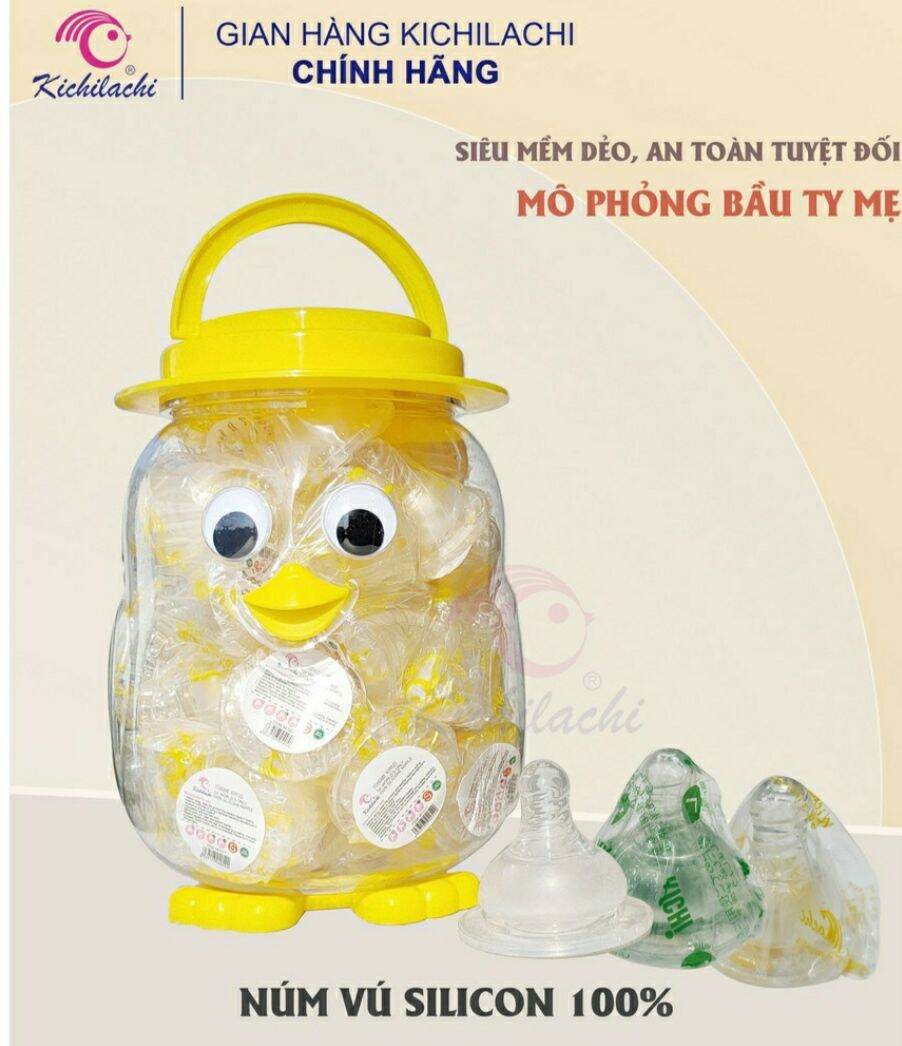1 Núm ti Silicone mềm Kichilachi Kichi - Phụ kiện cho bình sữa PP Cổ rộng / Cổ Hẹp KC K2530