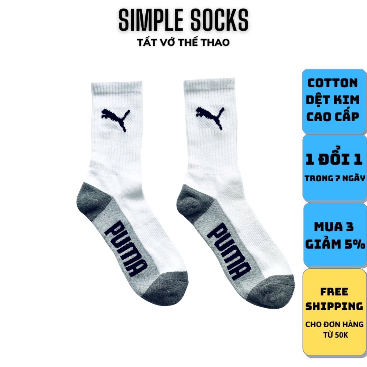 Vớ Puma Cổ Cao -Tất Nam Thể Thao Cực Đẹp - Vớ Dệt Kim Nhẹ Êm Và Thấm Hút Siêu Khô Thoáng - Simple Socks