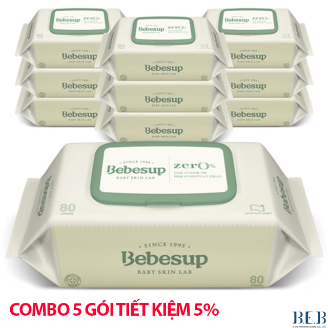 Khăn ướt em bé Bebesup ZERO 80 tờ/gói- nhập khẩu nguyên gói Hàn Quốc