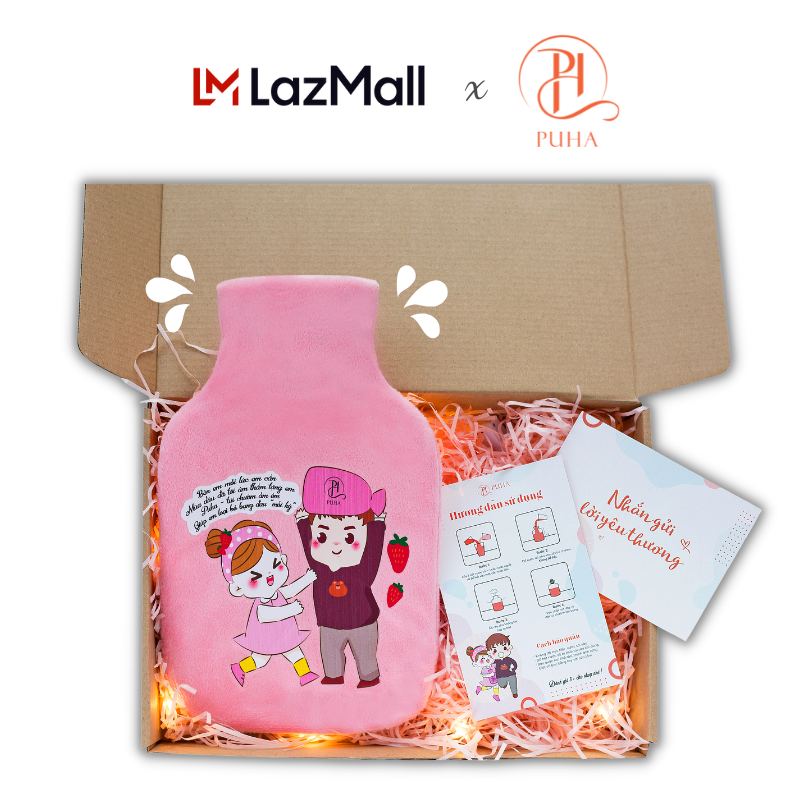 Combo túi chườm nóng đau bụng kinh Puha 1000ml, sưởi nóng chườm ấm giảm đau bụng quà tặng bạn gái