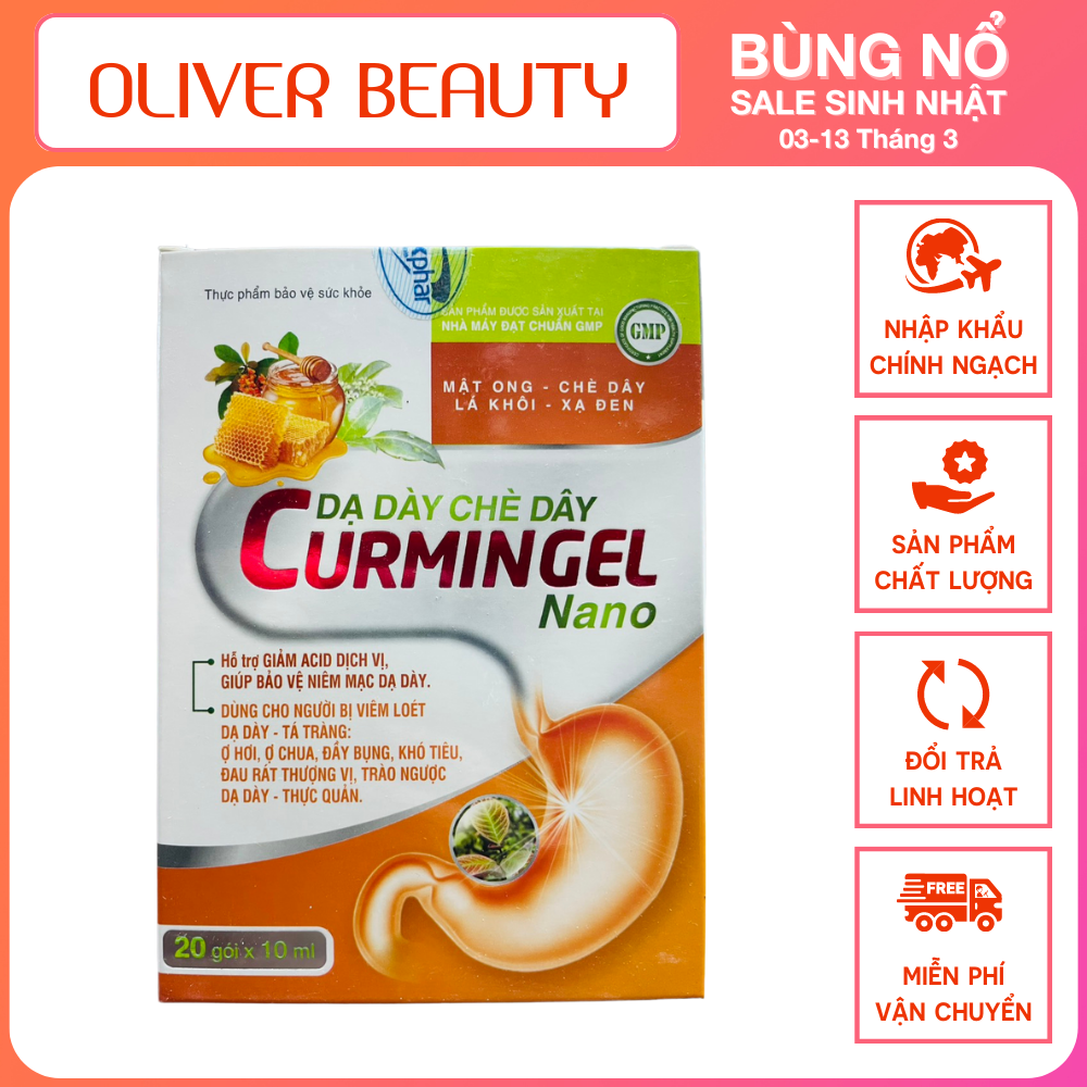 Dạ dày chè dây curmin gel nano, hỗ trợ giảm acid dịch vị, giúp bảo vệ niêm mạc dạ dày - oliver beauty