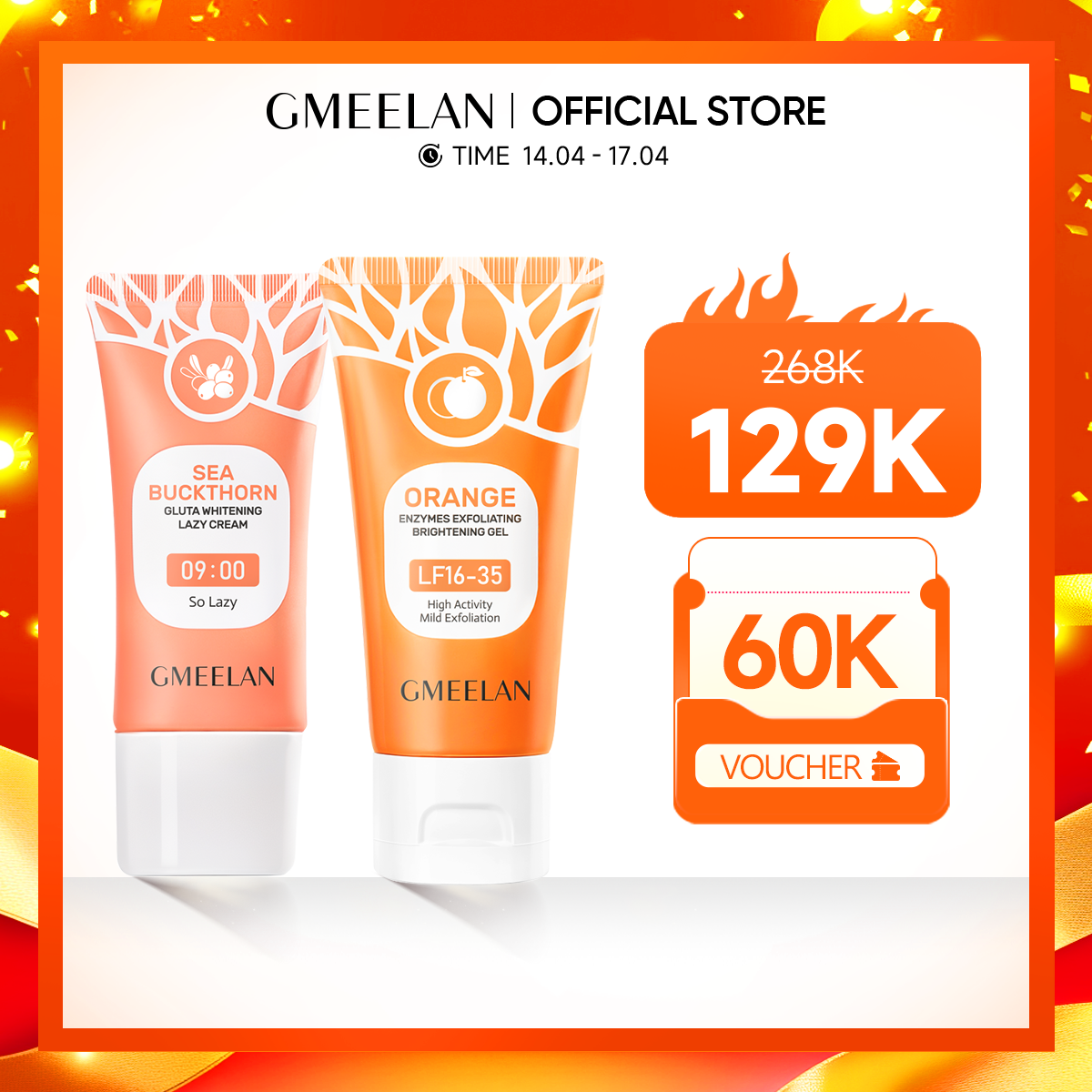 Gmeelan combo 30g facial whitening cream + exfoliate gel 50g, Gluta whitening lazy cream + orange gel to exfoliate dead skin