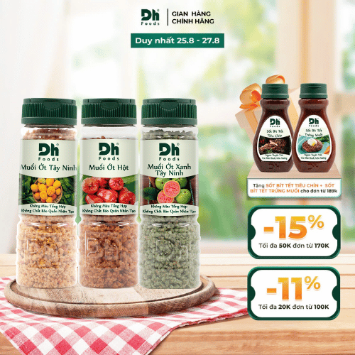Combo 3 muối ớt tây ninh dh foods : muối ớt tây ninh, muối ớt xanh, muối ớt hột