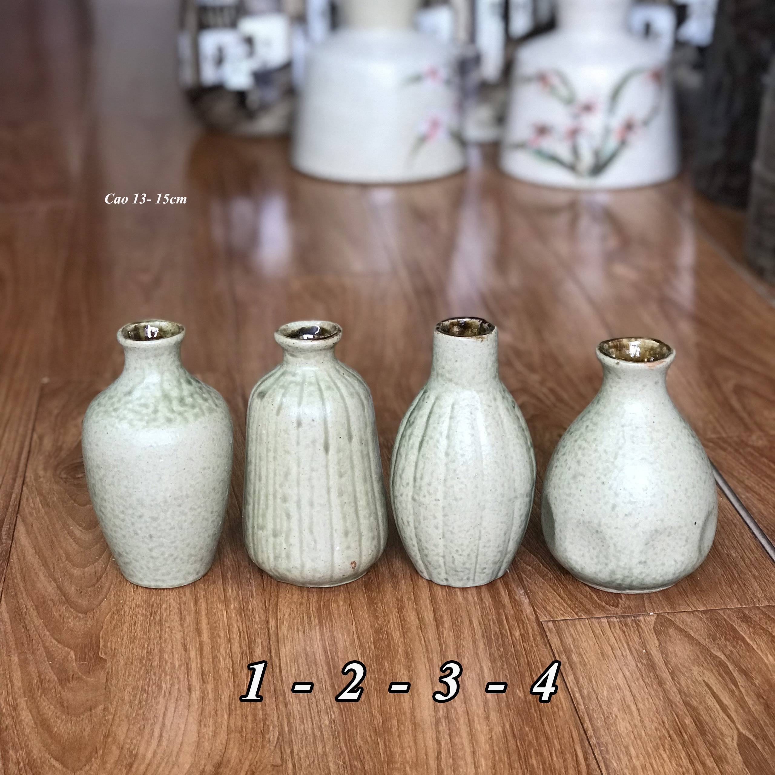 Set 4 bình hoa mini men mộc Bát Tràng cao 13 đến 15cm - Bình hoa GTH 02