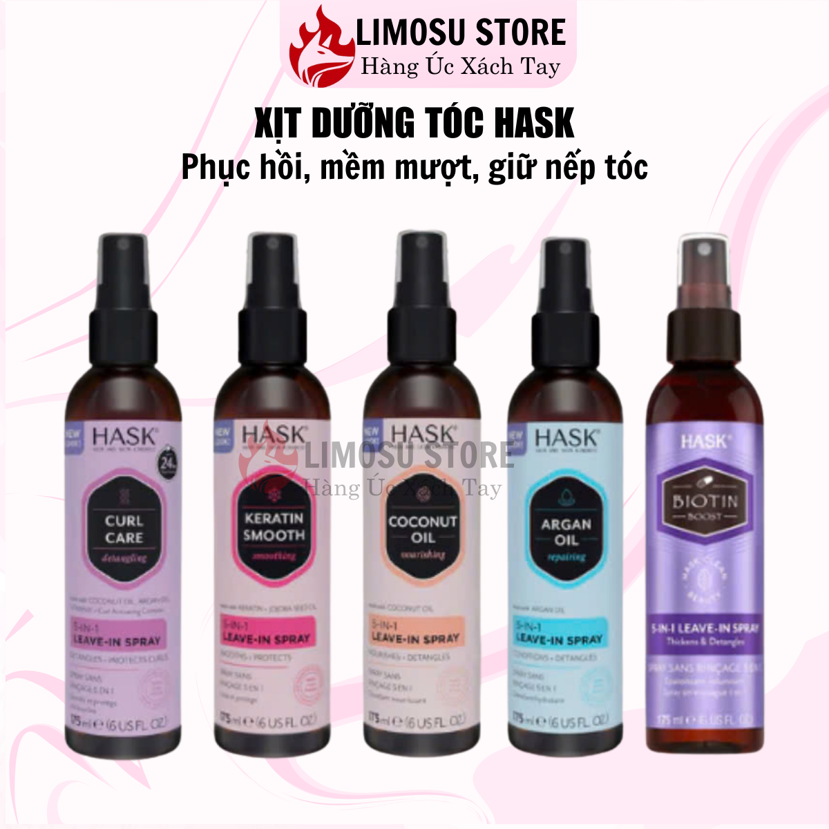  Xịt Dưỡng Tóc Hask 5-in-1 dưỡng tóc mềm mượt giúp tóc vào nếp phục hồi tóc khô sơ - 175ml 