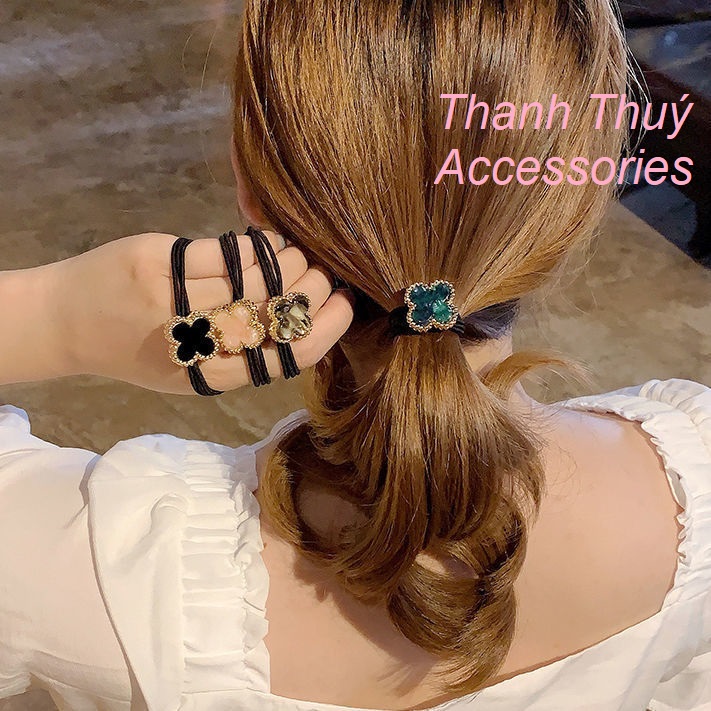 Dây cột tóc đơn giản dây cao su mặt cỏ 4 lá dành cho nữ trong mùa hè