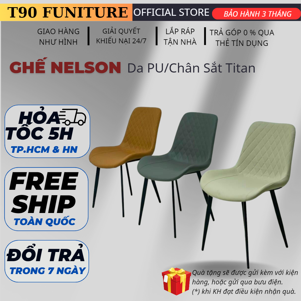 Ghế ăn bọc da pu t90 nelson, chân sắt sơn tĩnh điện. nhập khẩu cao cấp hiện đại, phù hợp căn hộ chung cư gia đình