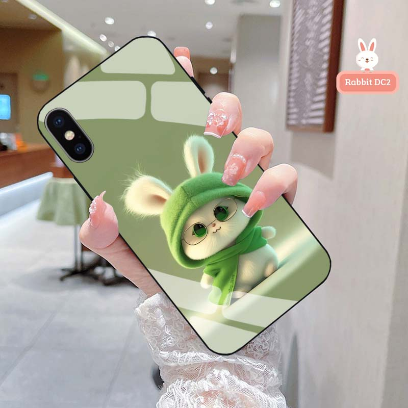 Ốp Lưng iρhone X, XR, XS, XSMAX Mặt Kính Hình Thỏ CuTe Ngộ Nghĩnh, Phiên Bản Mới