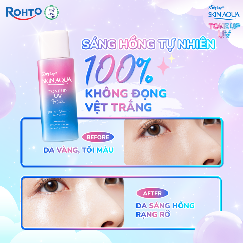 [VB] Bộ đôi kem chống nắng nâng tông dạng sữa dành cho da dầu hỗn hợp Sunplay Skin Aqua Tone Up UV Milk Lavender SPF50+ PA++++ (50g)